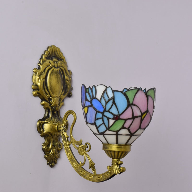 Iron Glass Floral Cone Wall Lamp