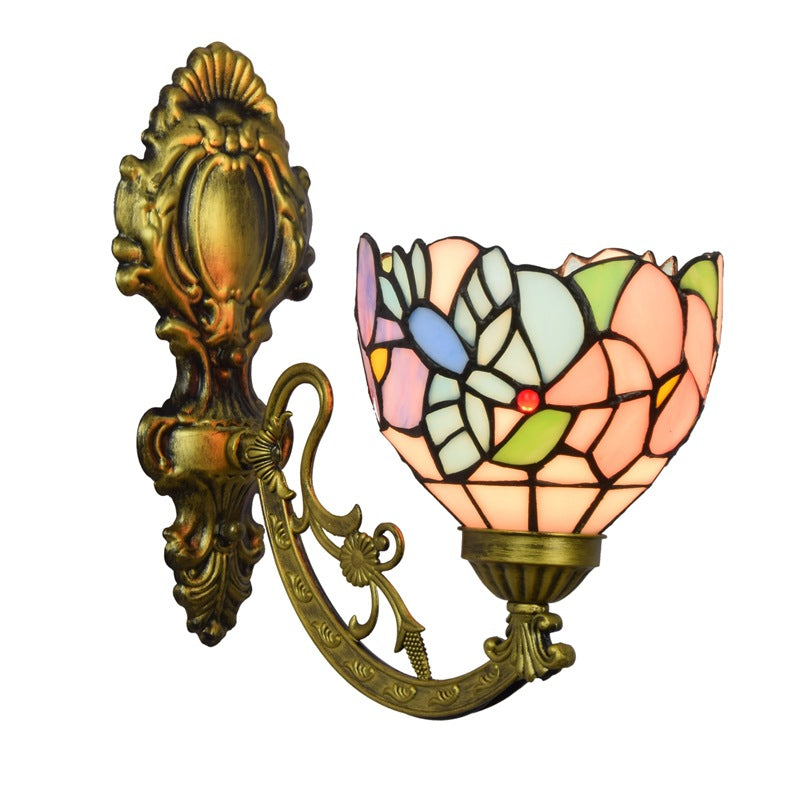 Iron Glass Floral Cone Wall Lamp