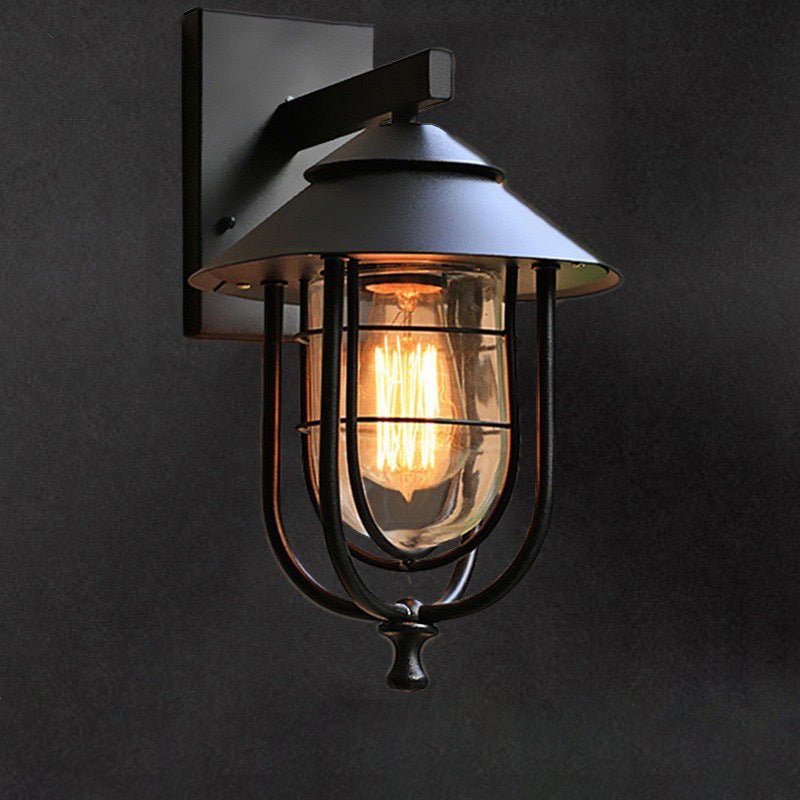 Iron Glass Caged Cylinder Outdoor Light