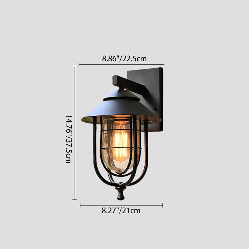 Iron Glass Caged Cylinder Outdoor Light
