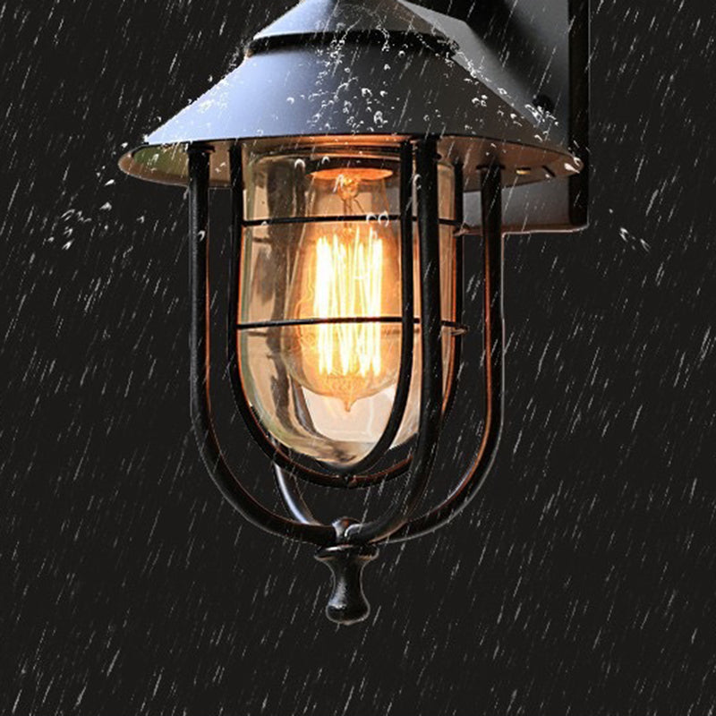 Iron Glass Caged Cylinder Outdoor Light