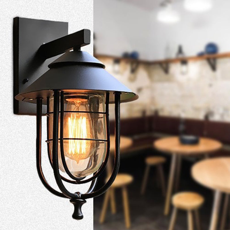 Iron Glass Caged Cylinder Outdoor Light