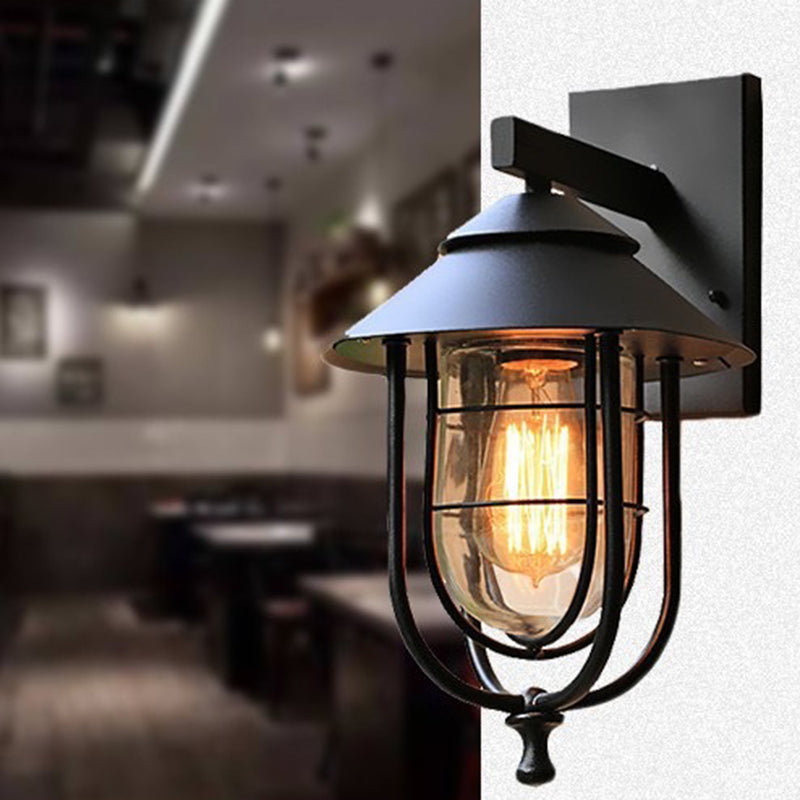 Iron Glass Caged Cylinder Outdoor Light
