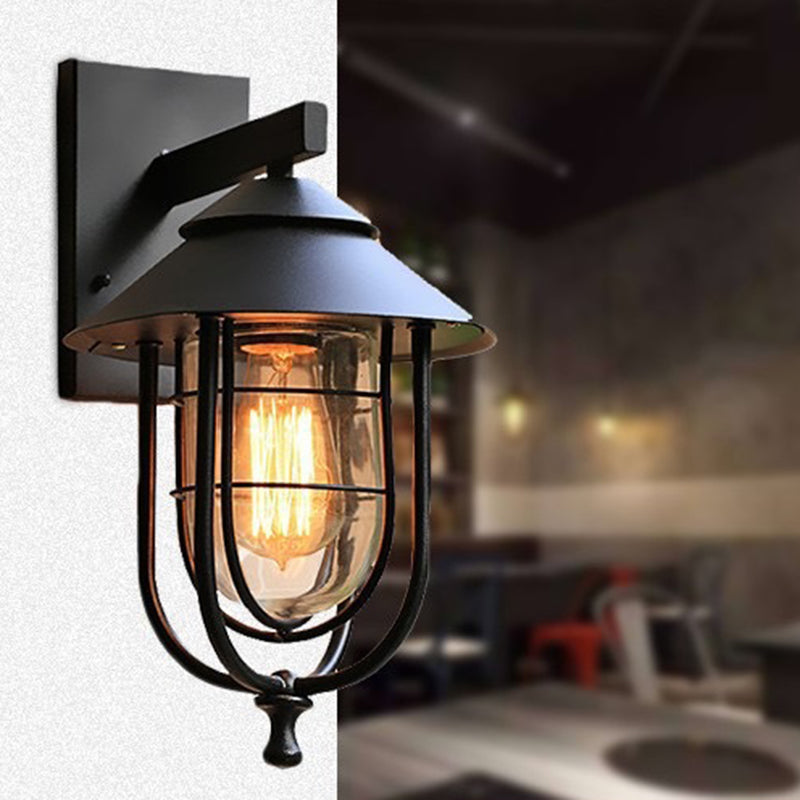 Iron Glass Caged Cylinder Outdoor Light