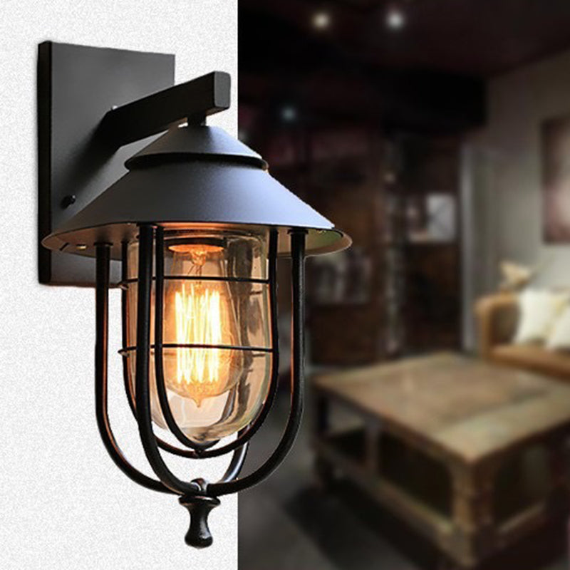 Iron Glass Caged Cylinder Outdoor Light