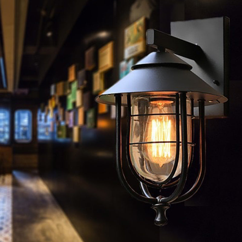 Iron Glass Caged Cylinder Outdoor Light