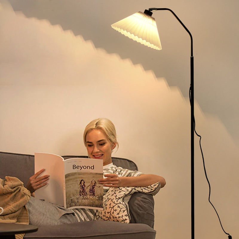 Iron Fabric Pleated Cylinder Floor Lamp