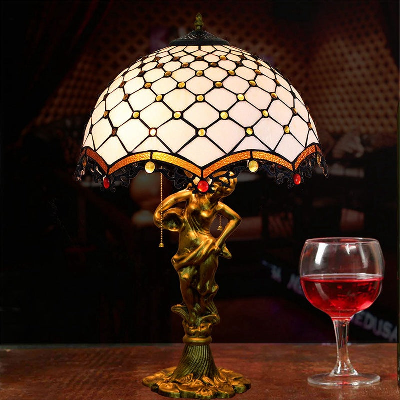 Alloy Stained Glass Dome 3-Light Table Lamp