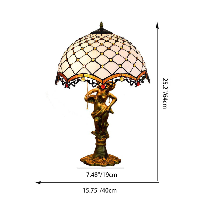 Alloy Stained Glass Dome 3-Light Table Lamp