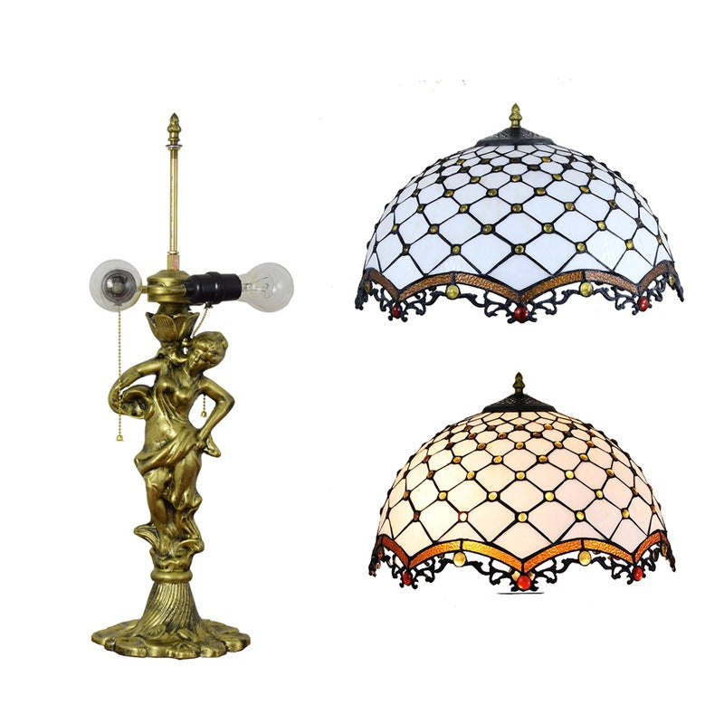Alloy Stained Glass Dome 3-Light Table Lamp