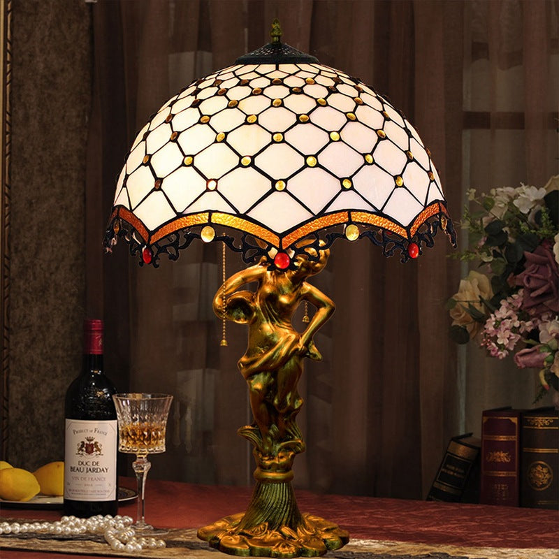 Alloy Stained Glass Dome 3-Light Table Lamp