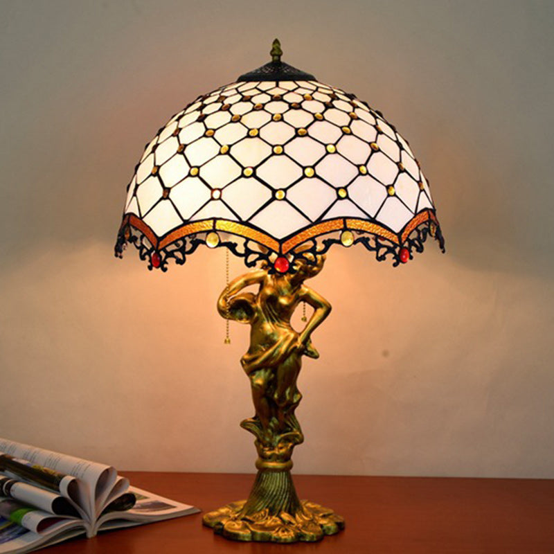 Alloy Stained Glass Dome 3-Light Table Lamp