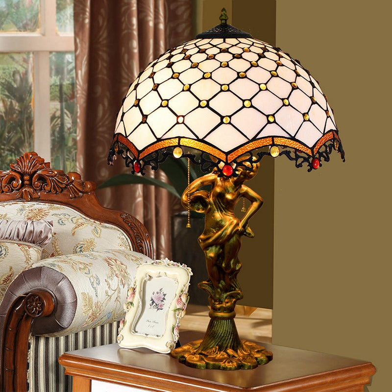 Alloy Stained Glass Dome 3-Light Table Lamp