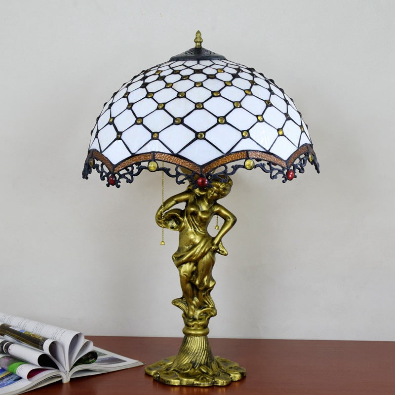 Alloy Stained Glass Dome 3-Light Table Lamp