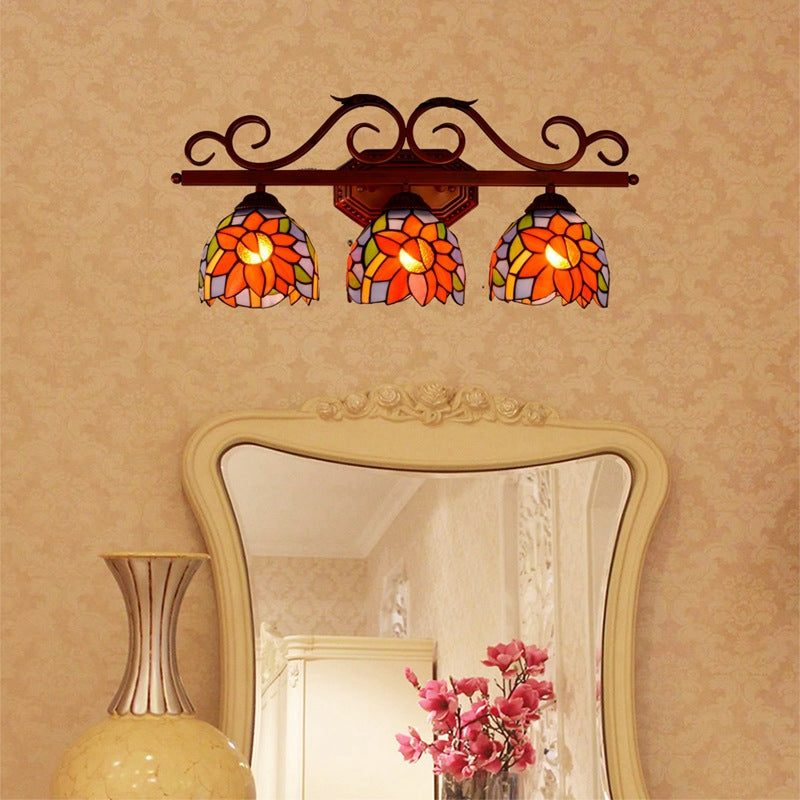 Iron Stained Glass Sunflower 3-Light Wall Lamp