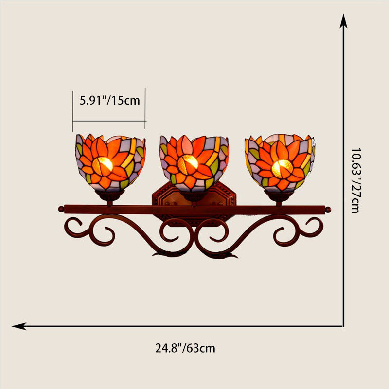 Iron Stained Glass Sunflower 3-Light Wall Lamp