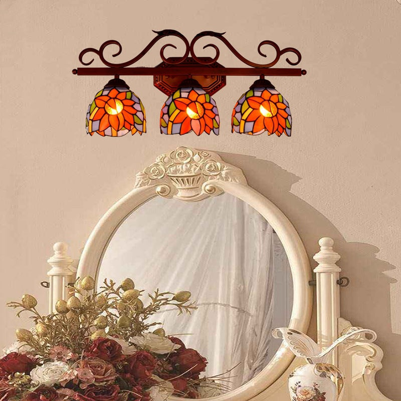 Iron Stained Glass Sunflower 3-Light Wall Lamp