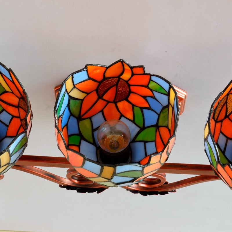 Iron Stained Glass Sunflower 3-Light Wall Lamp