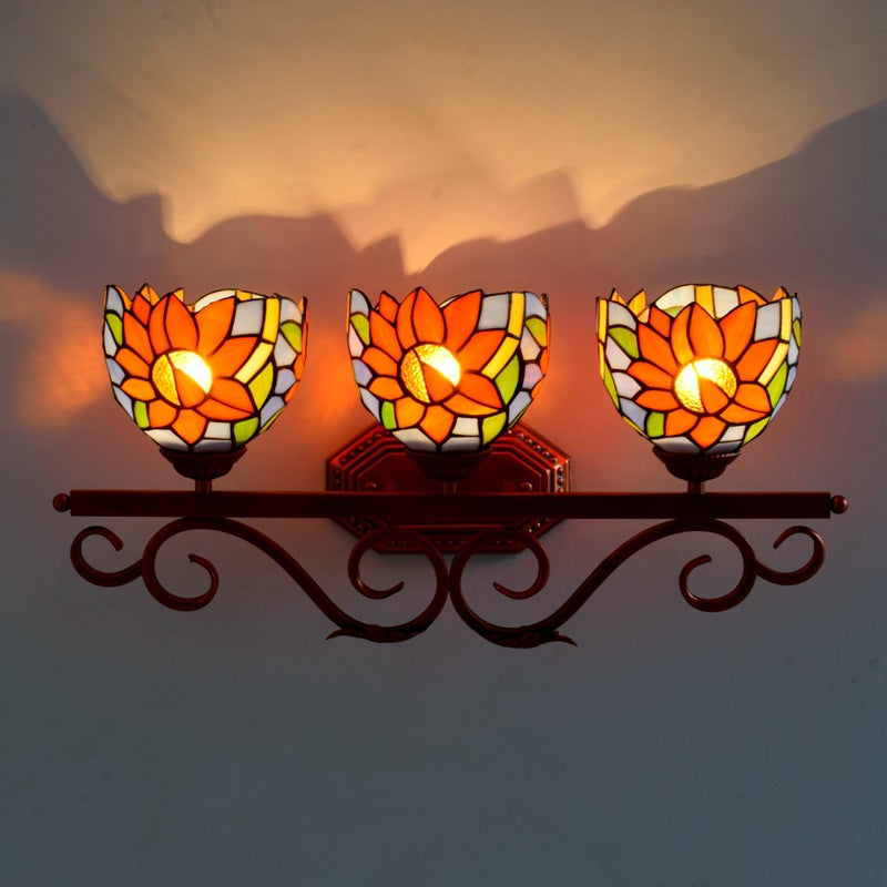 Iron Stained Glass Sunflower 3-Light Wall Lamp