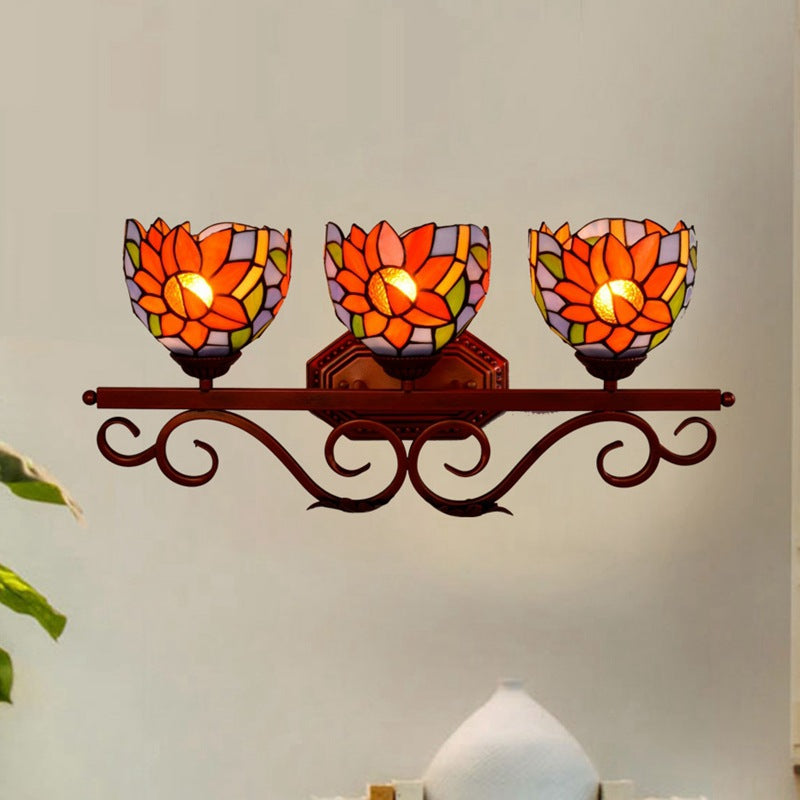 Iron Stained Glass Sunflower 3-Light Wall Lamp