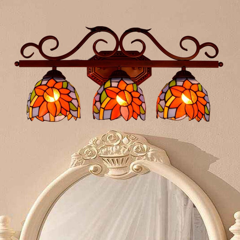 Iron Stained Glass Sunflower 3-Light Wall Lamp