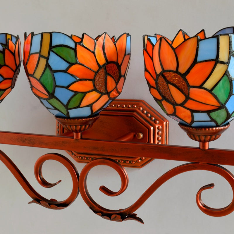Iron Stained Glass Sunflower 3-Light Wall Lamp