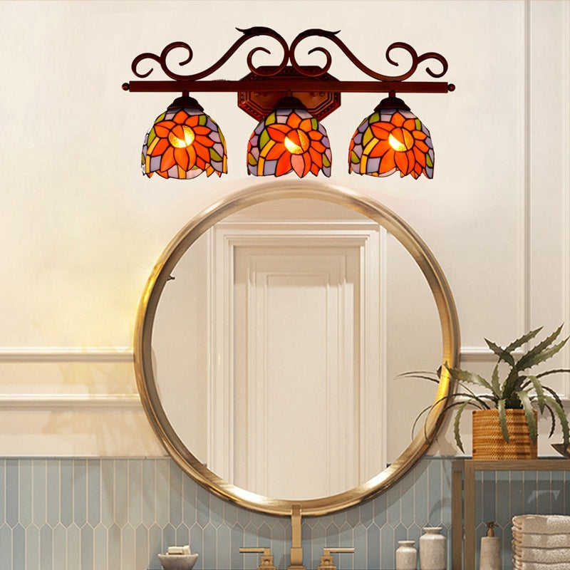 Iron Stained Glass Sunflower 3-Light Wall Lamp