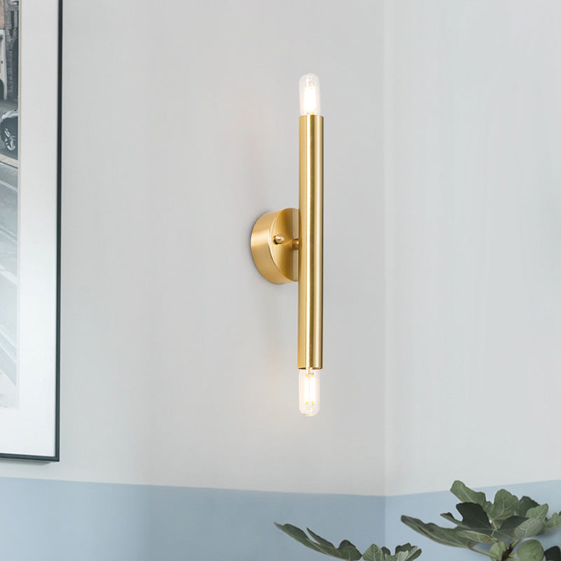 Brass Cylindrical Up Down 2-Light Wall Lamp