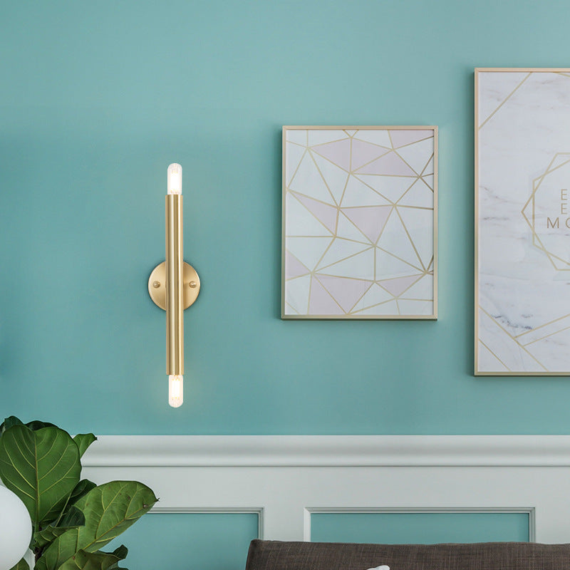 Brass Cylindrical Up Down 2-Light Wall Lamp