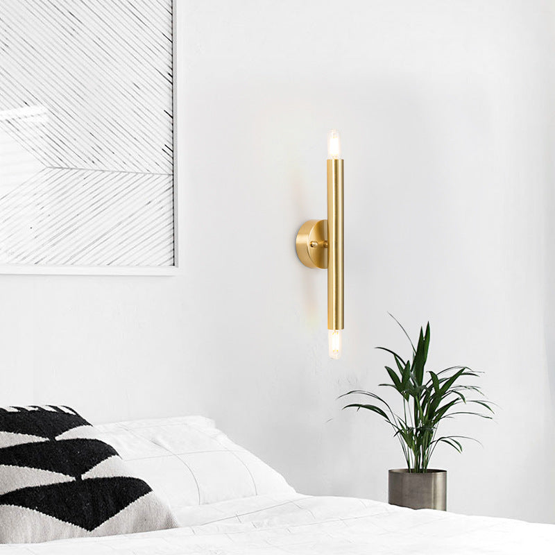 Brass Cylindrical Up Down 2-Light Wall Lamp