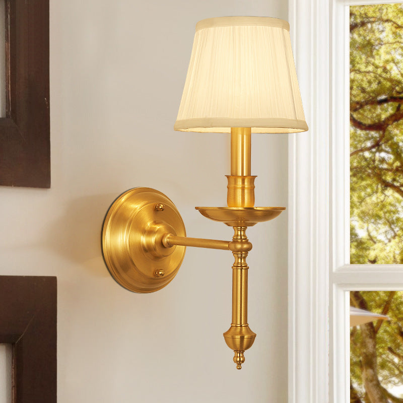Brass Fabric Round Living Wall Lamp