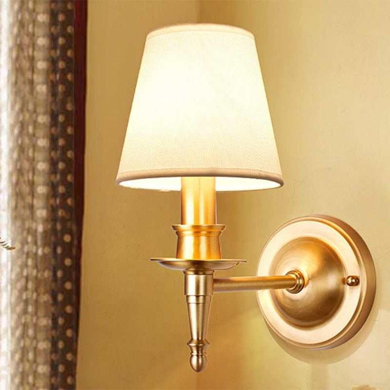 Brass Fabric Round Living Wall Lamp