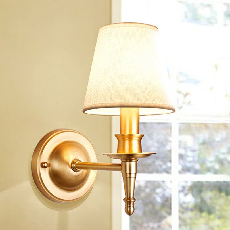 Brass Fabric Round Living Wall Lamp