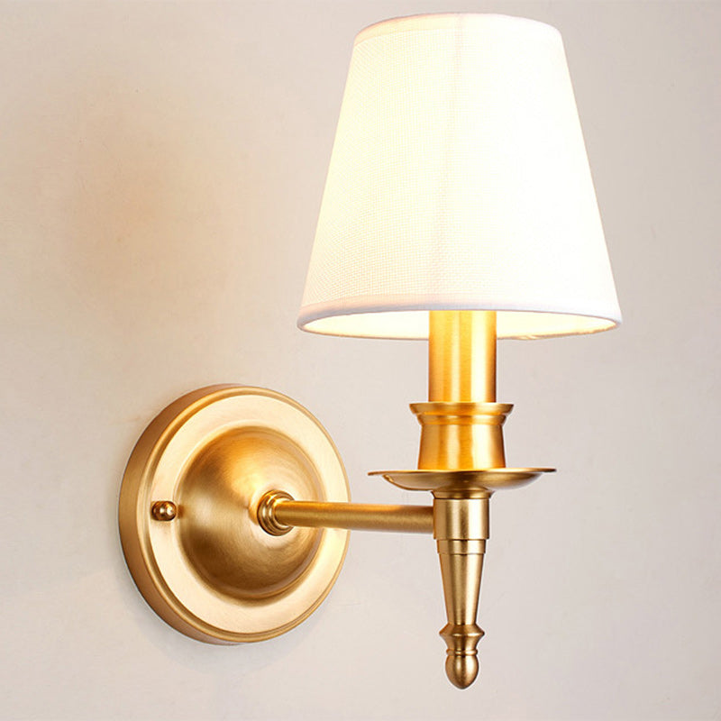 Brass Fabric Round Living Wall Lamp
