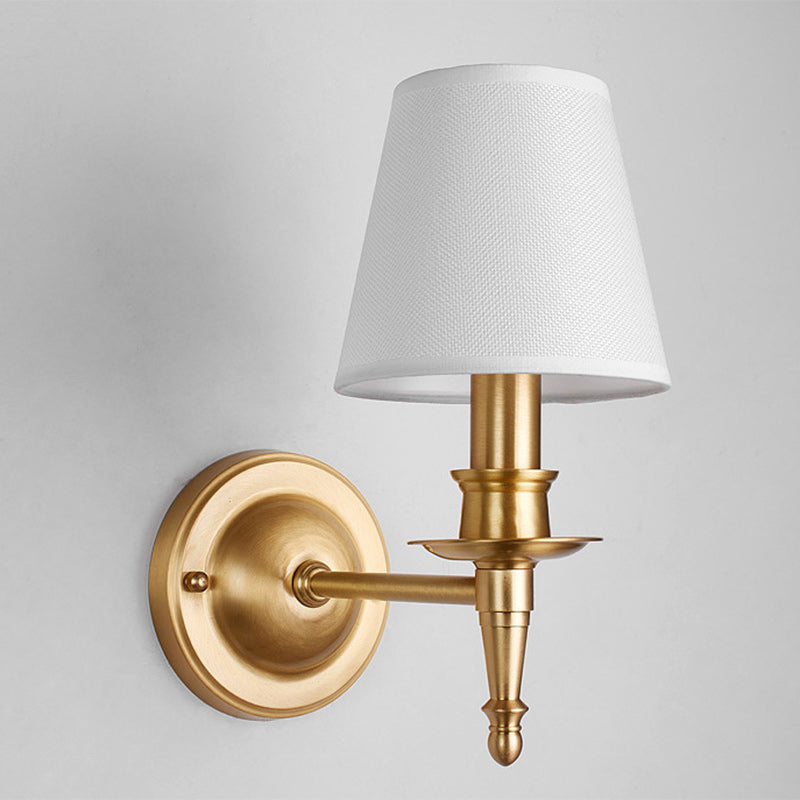 Brass Fabric Round Living Wall Lamp