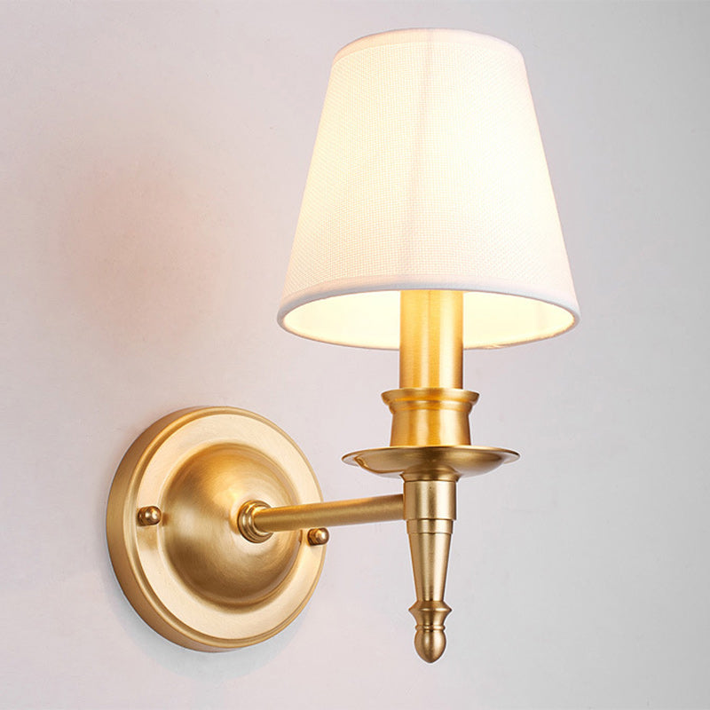Brass Fabric Round Living Wall Lamp