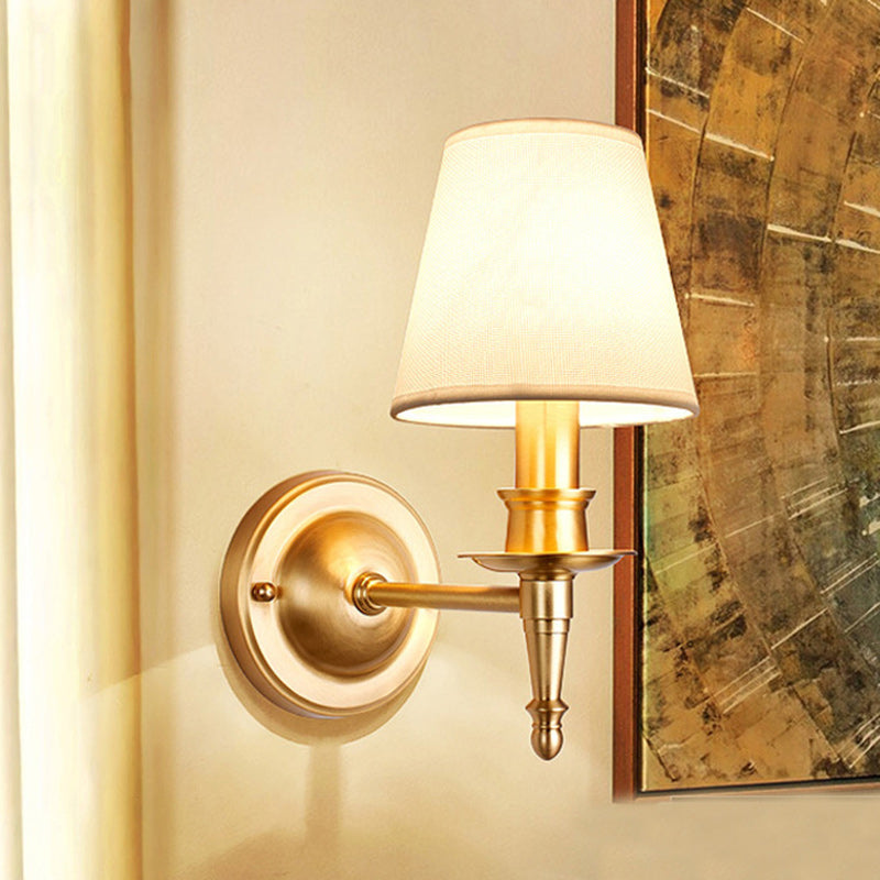 Brass Fabric Round Living Wall Lamp