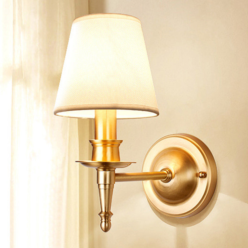 Brass Fabric Round Living Wall Lamp
