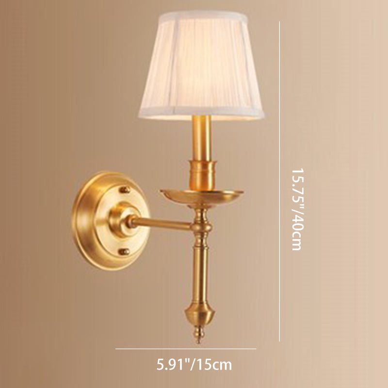 Brass Fabric Round Living Wall Lamp