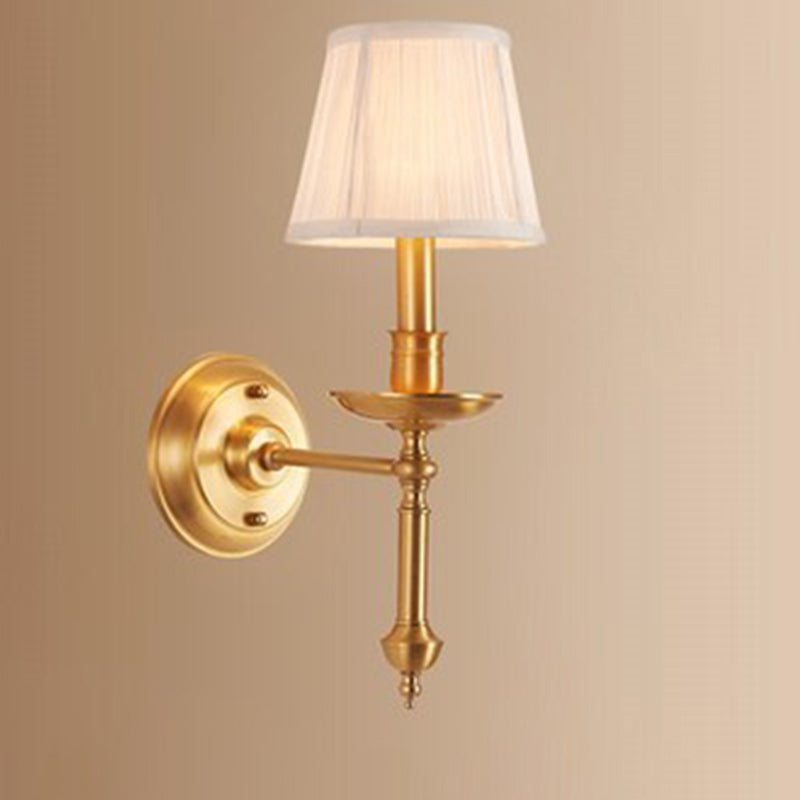 Brass Fabric Round Living Wall Lamp