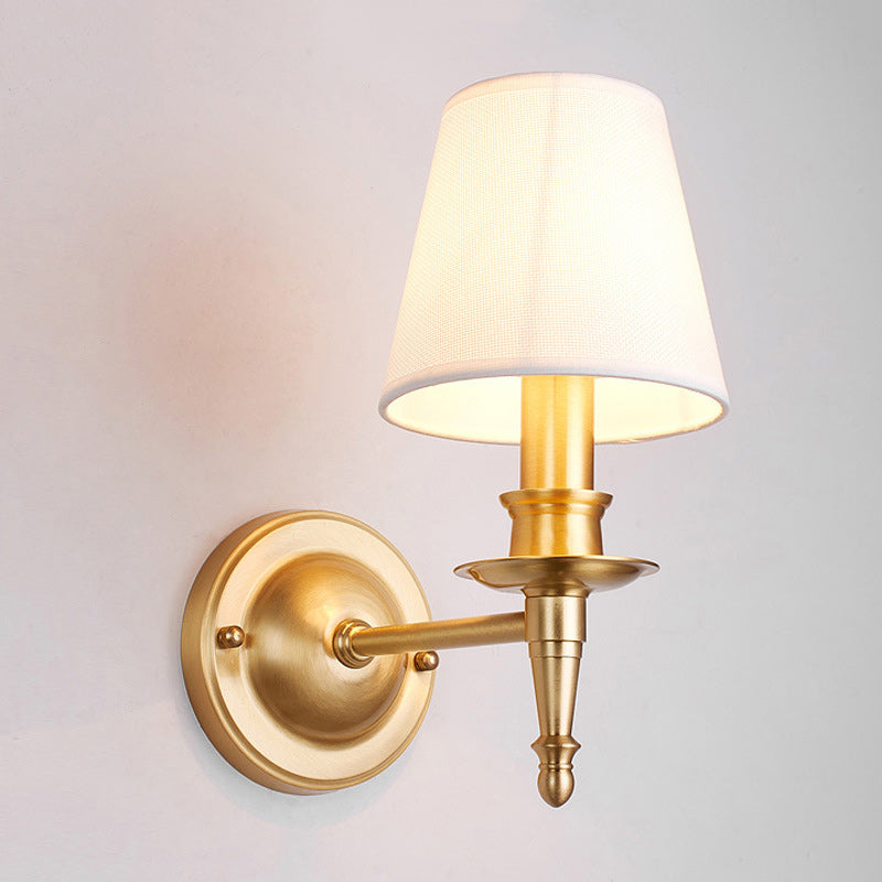 Brass Fabric Round Living Wall Lamp