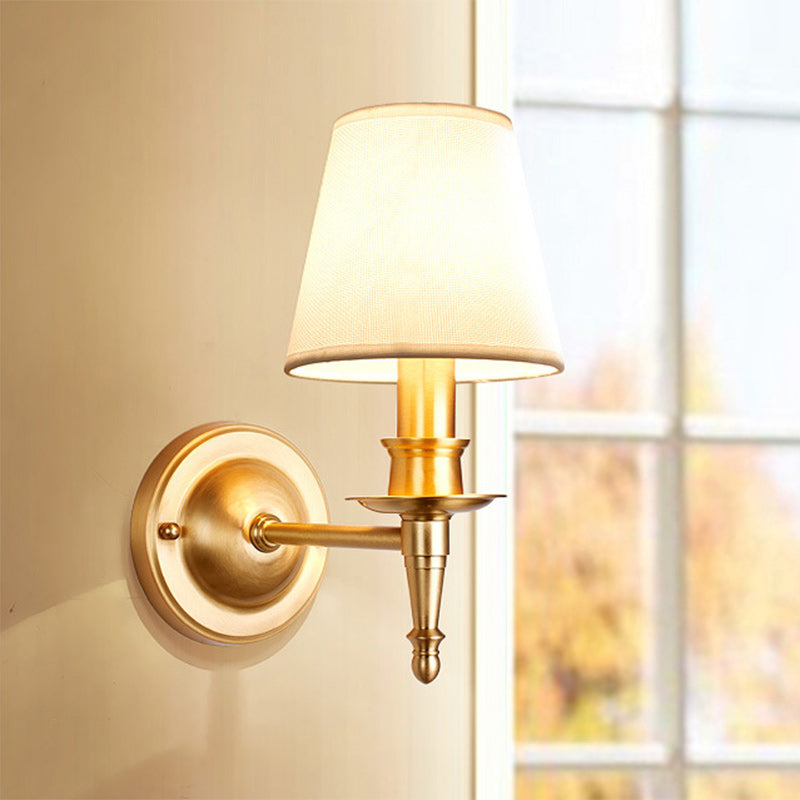 Brass Fabric Round Living Wall Lamp