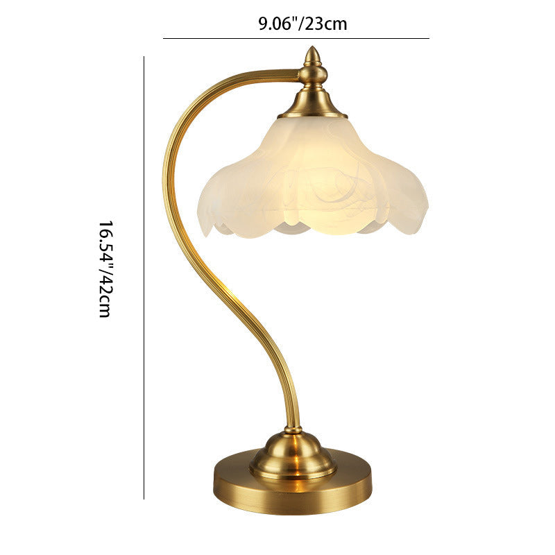 Brass Glass Floral Round Table Lamp