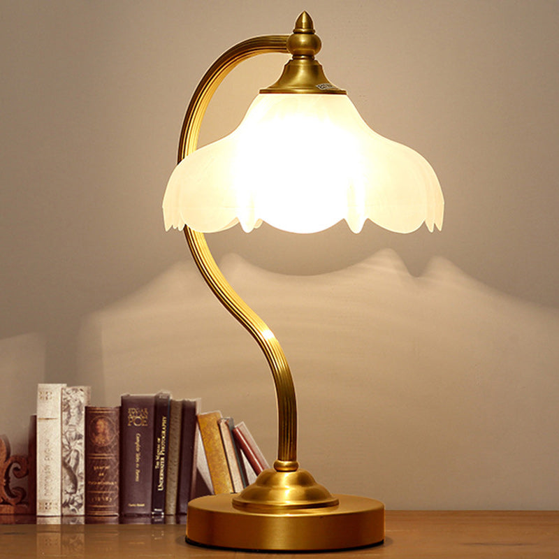 Brass Glass Floral Round Table Lamp
