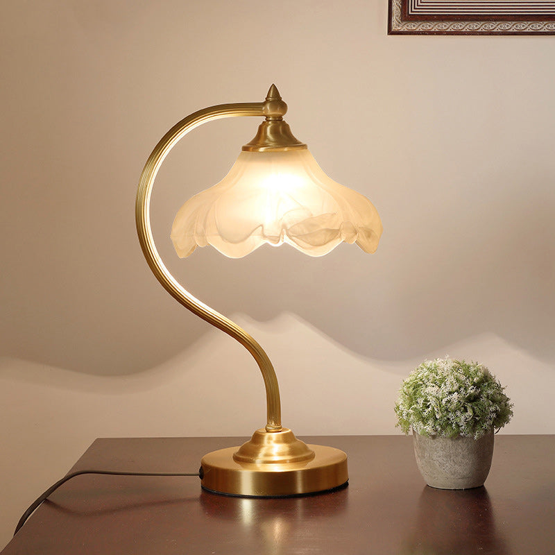 Brass Glass Floral Round Table Lamp