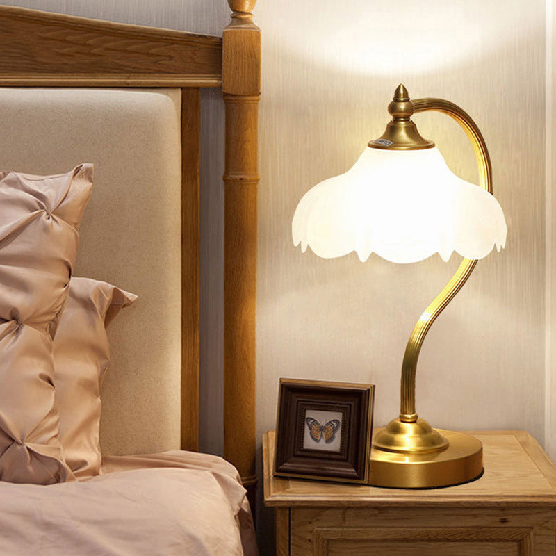 Brass Glass Floral Round Table Lamp