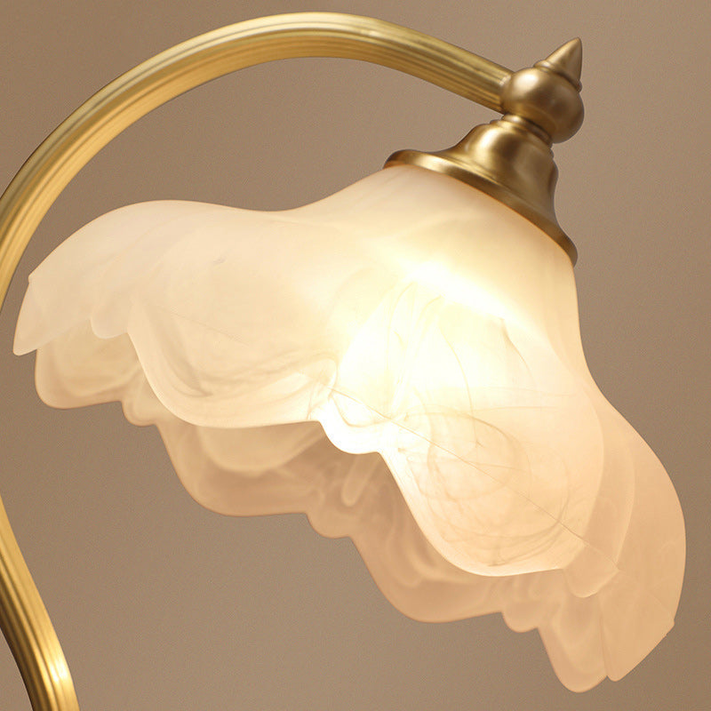 Brass Glass Floral Round Table Lamp