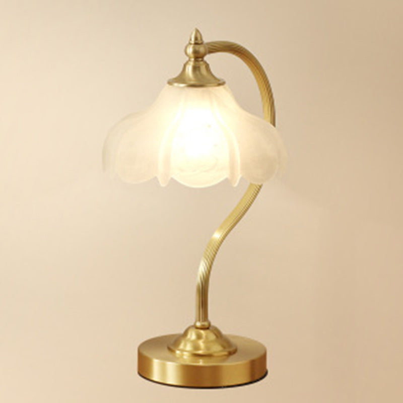 Brass Glass Floral Round Table Lamp