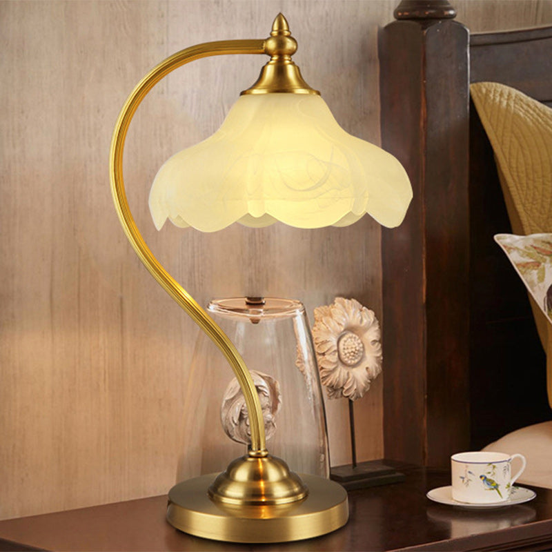Brass Glass Floral Round Table Lamp