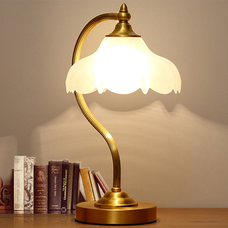 Brass Glass Floral Round Table Lamp